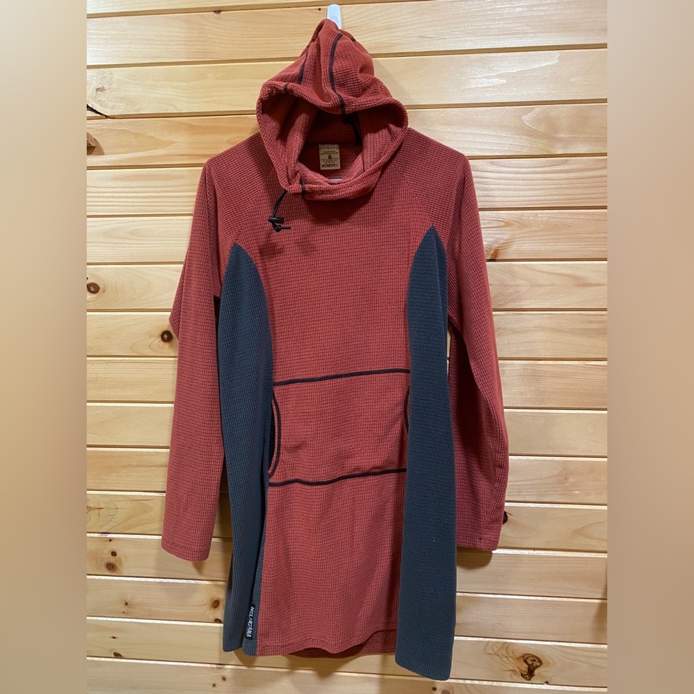 Melanzana rust red and charcoal microgrid hoodie dress